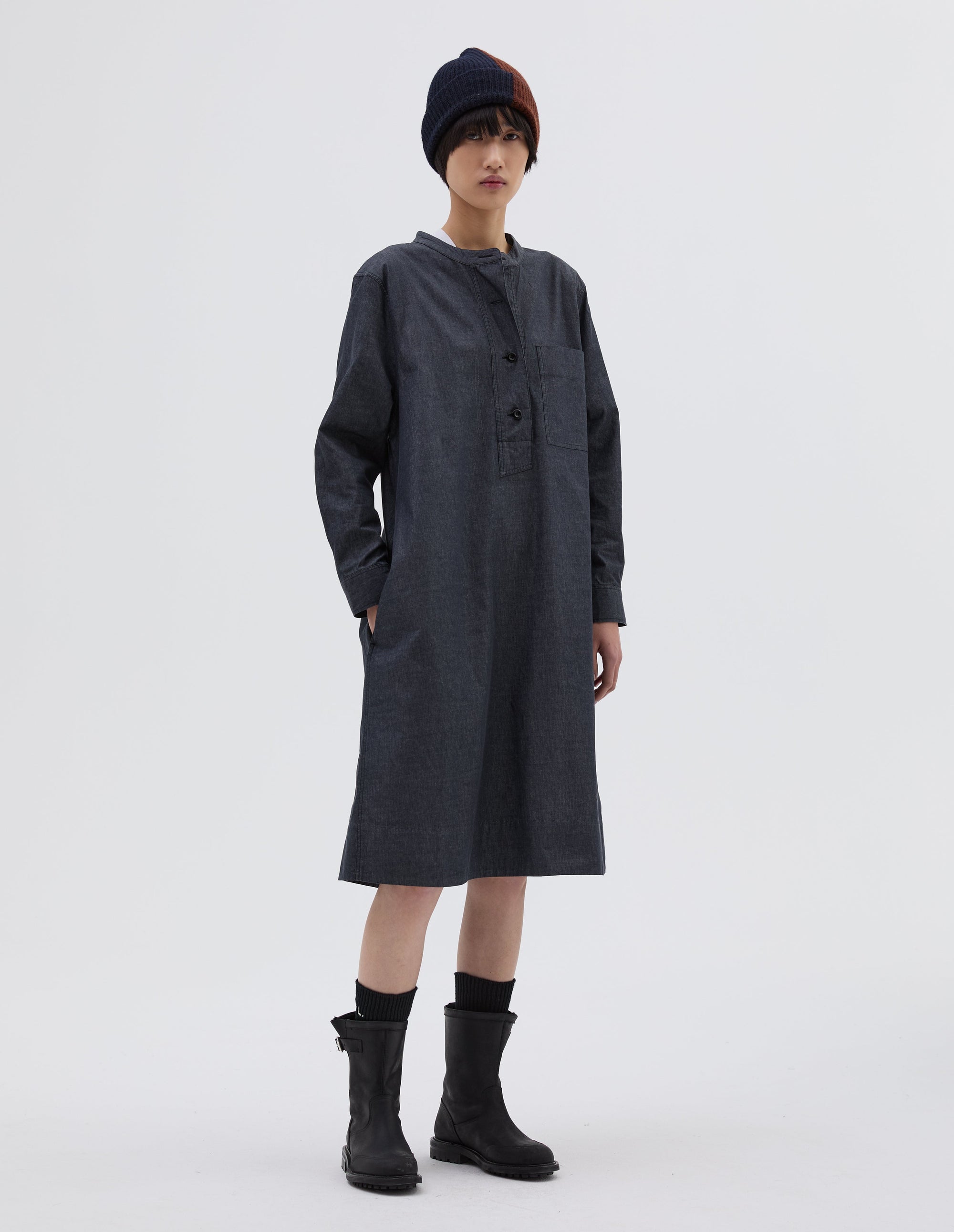 Robe évasée sans col - Gray & Grey & Black