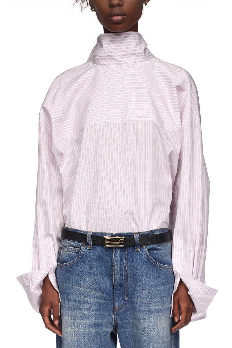 Tie-Neck Shirt - Lilac / Paprika / White