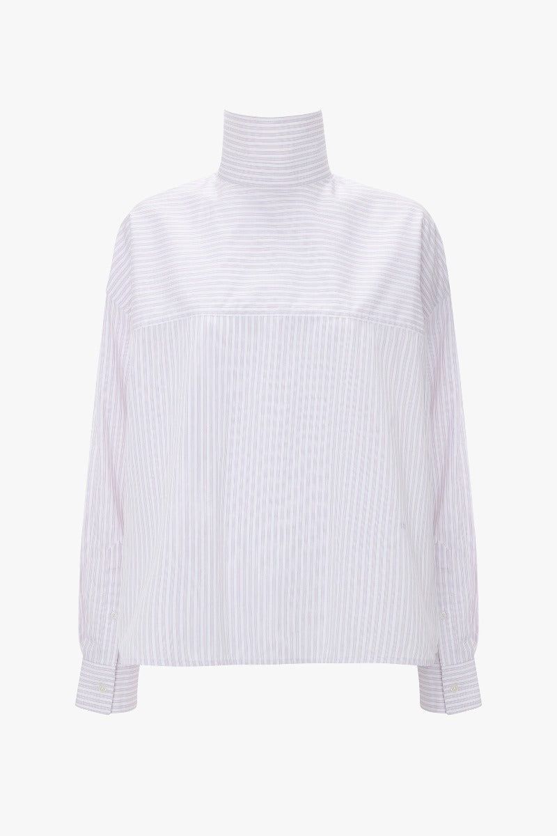 Tie-Neck Shirt - Lilac / Paprika / White