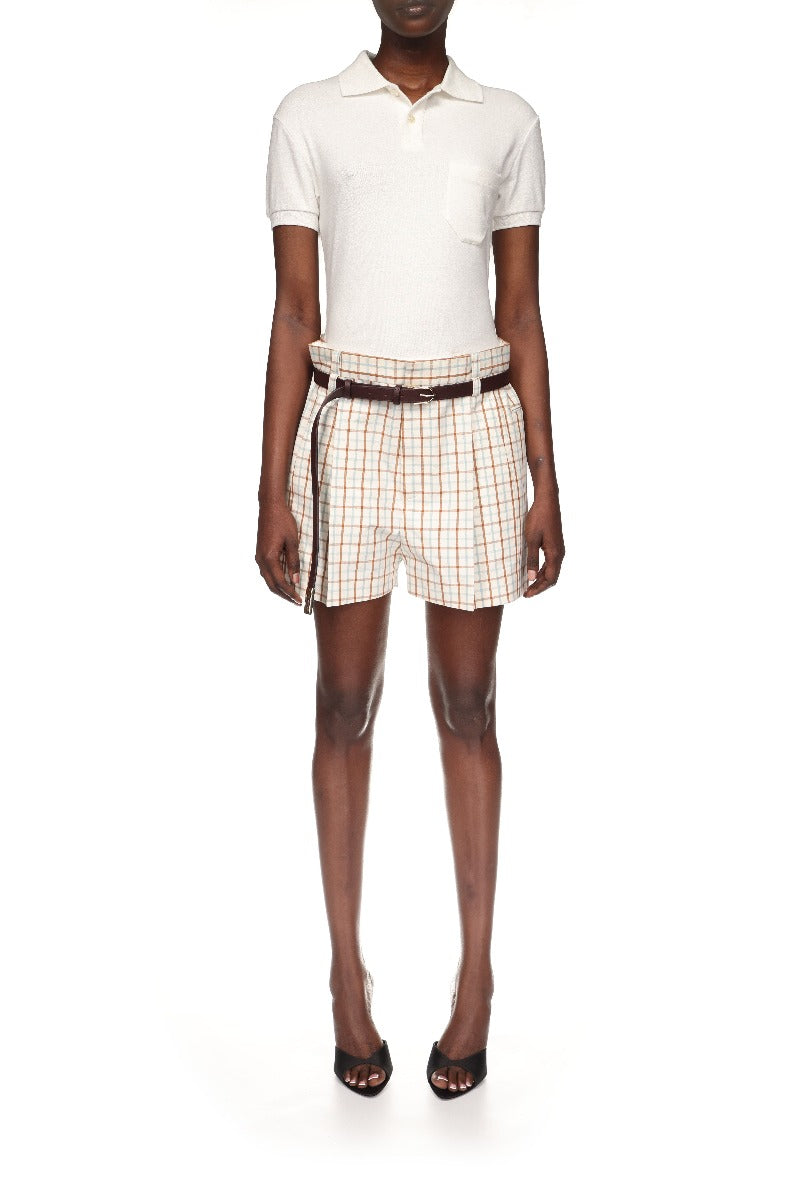 Pleated Waist Shorts - Multi / White Check