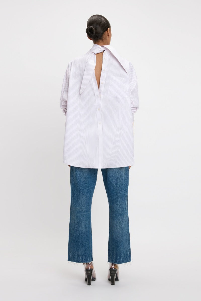 Tie-Neck Shirt - Lilac / Paprika / White
