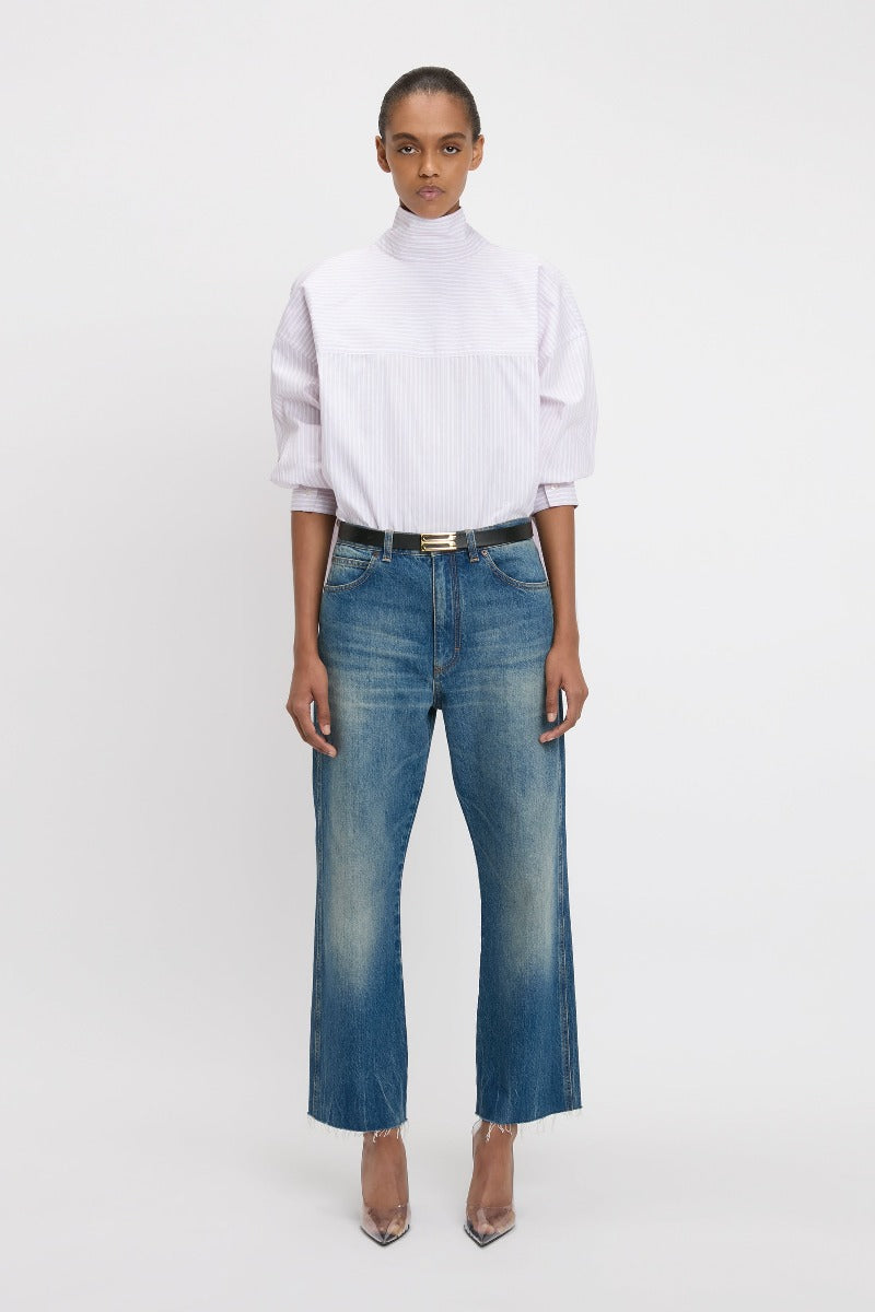 Tie-Neck Shirt - Lilac / Paprika / White