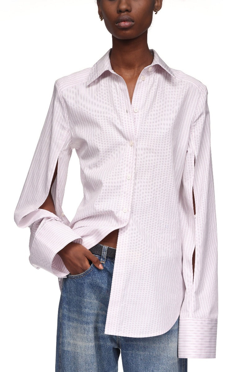 Split Sleeve Fitted Shirt - Lilac / Paprika / White