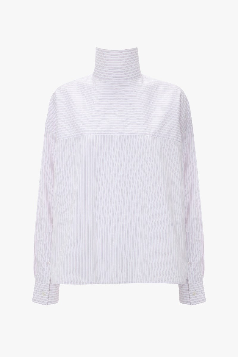 Tie-Neck Shirt - Lilac / Paprika / White