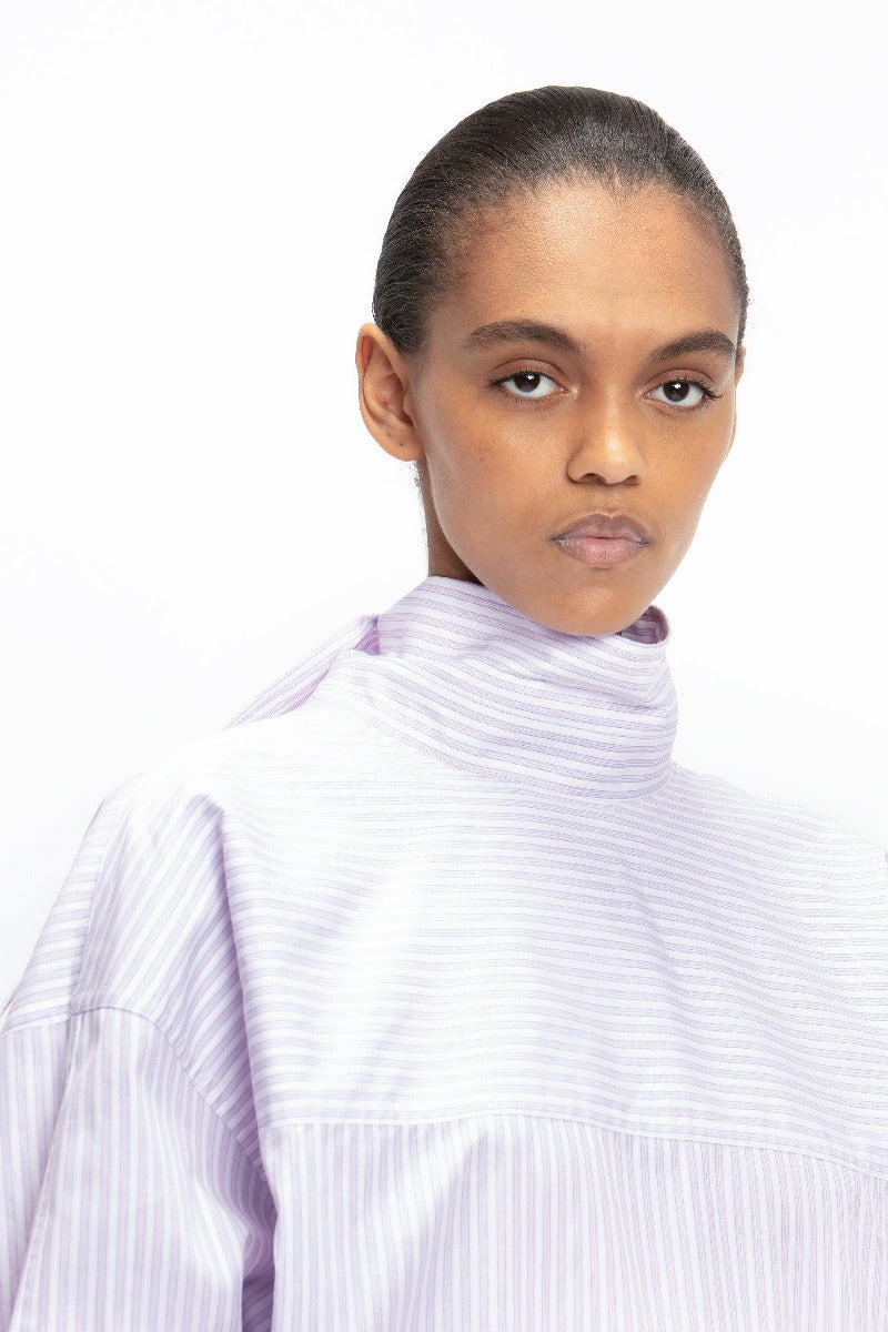 Tie-Neck Shirt - Lilac / Paprika / White