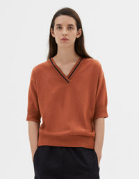 T-shirt col V à liserés contrastés - Spice