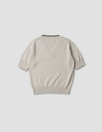 T-shirt col V à liserés contrastés - Beige & White
