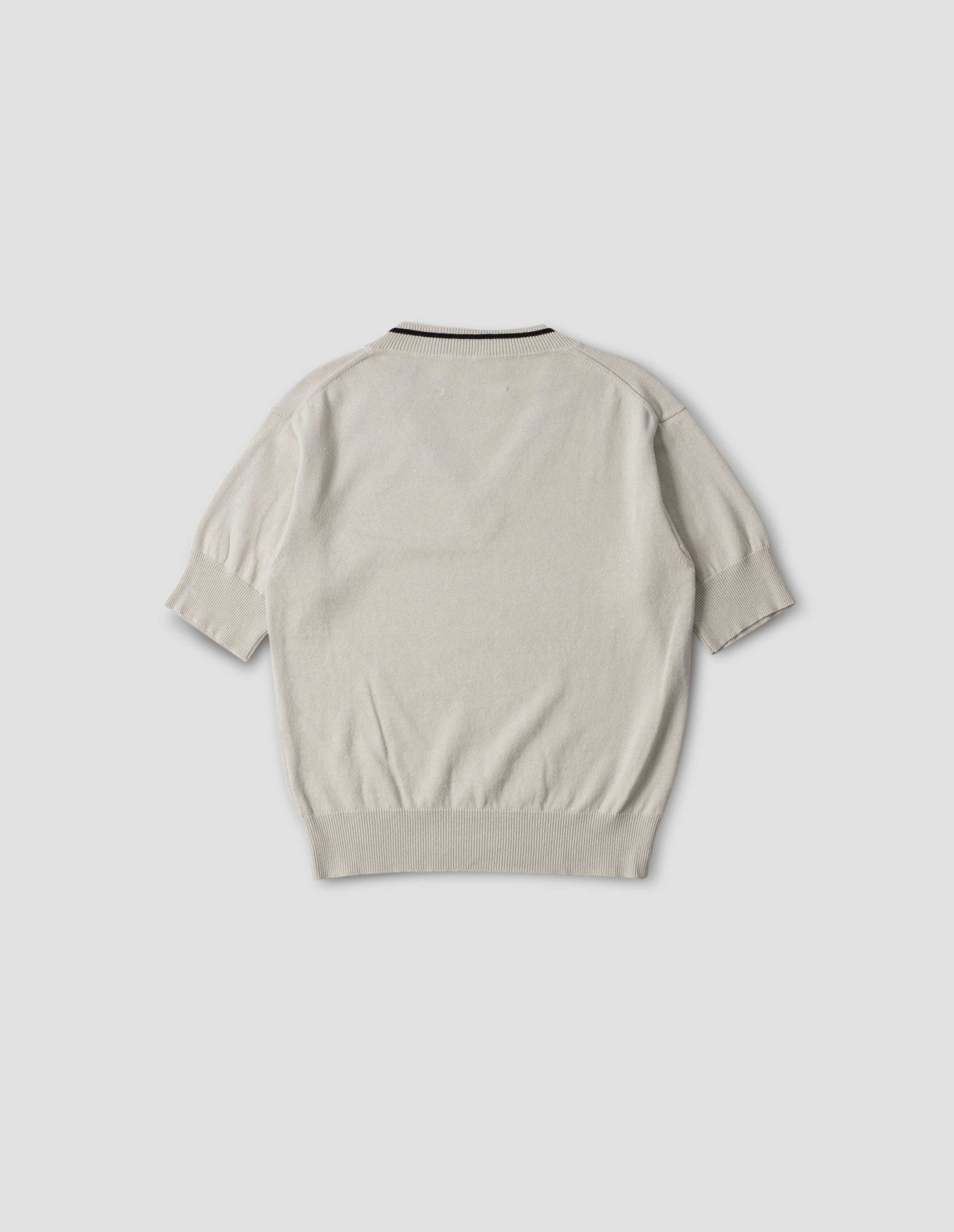 T-shirt col V à liserés contrastés - Beige & White