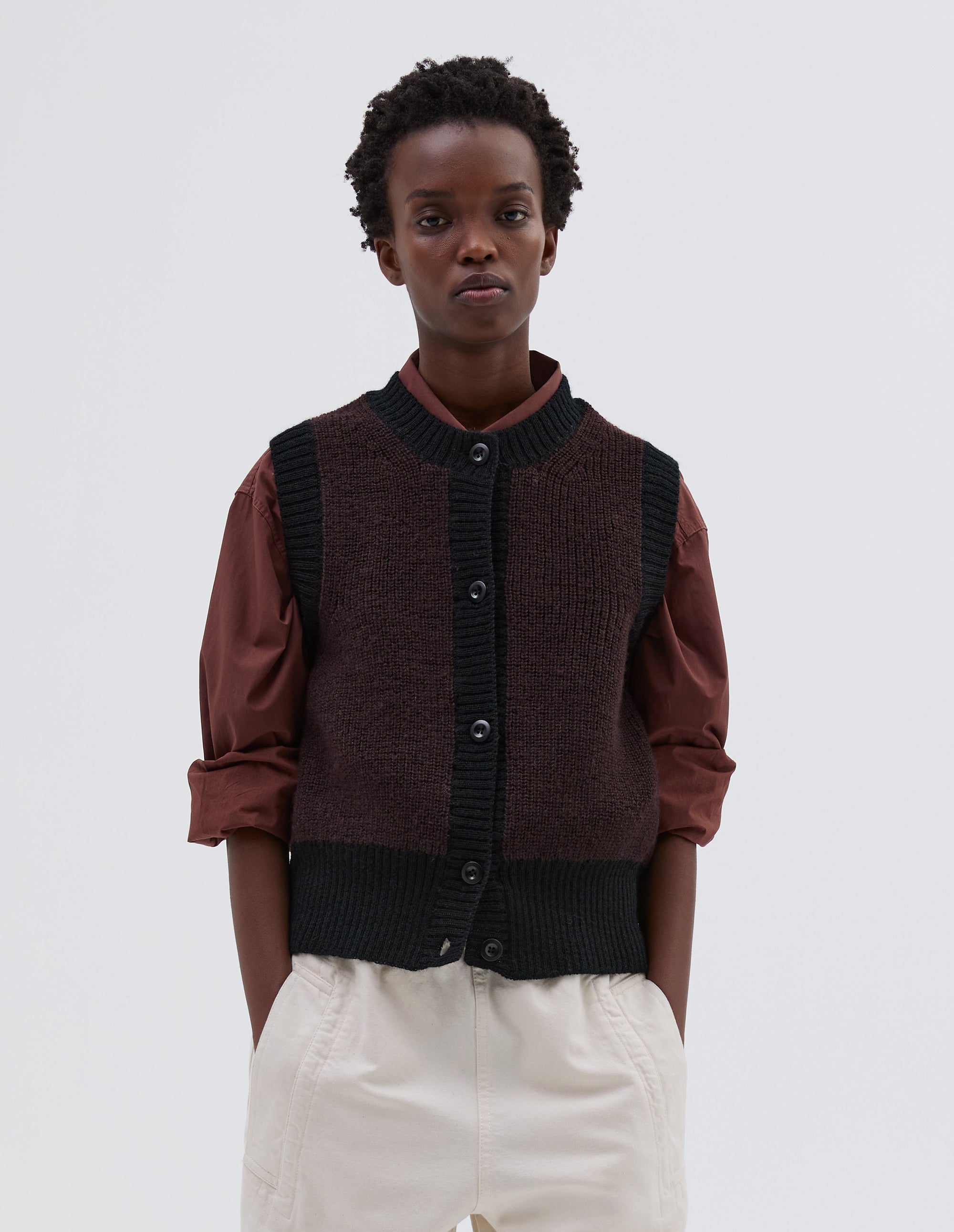 Gilet à finitions contrastées - Black & Beige & Brown
