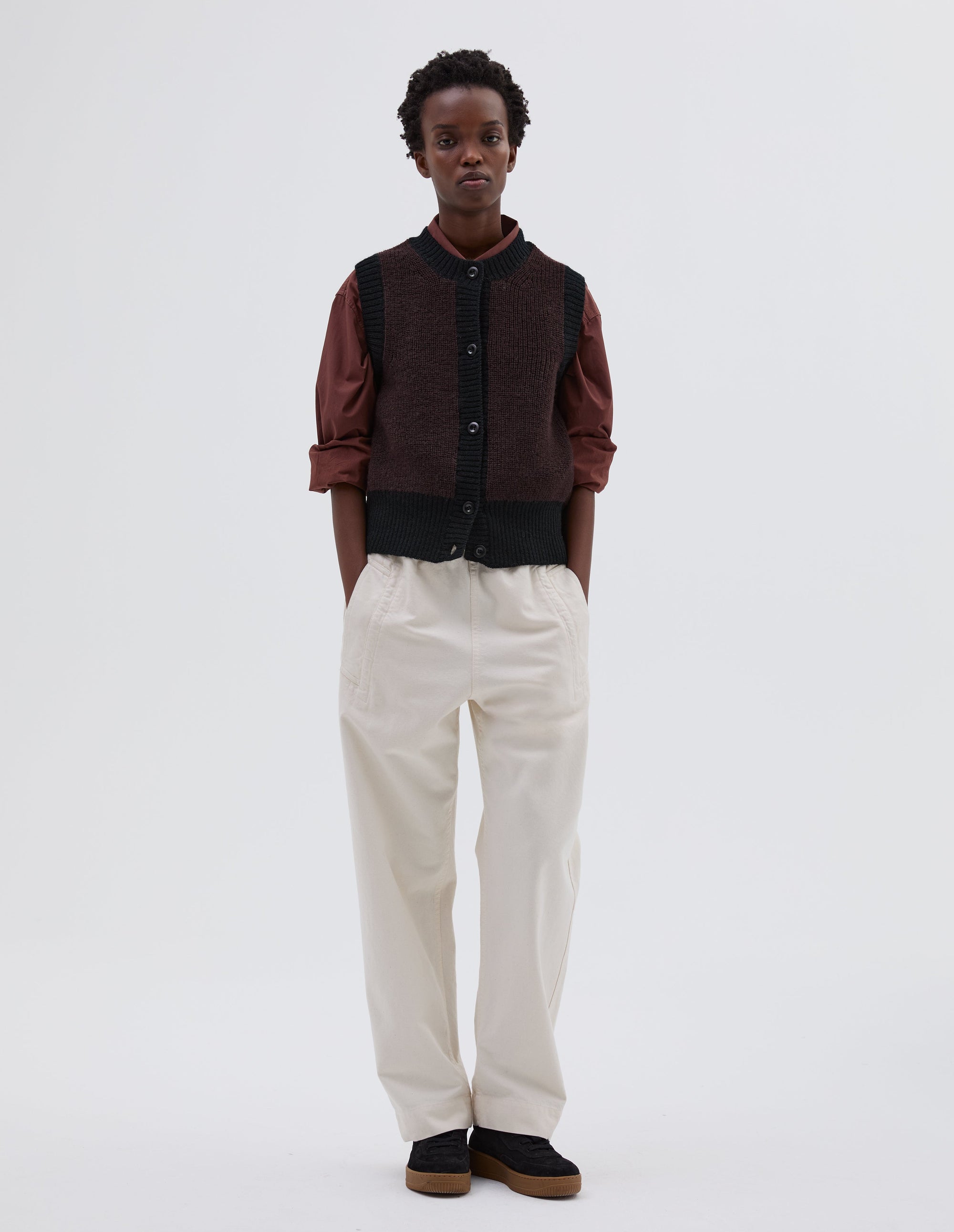 Gilet à finitions contrastées - Black & Beige & Brown
