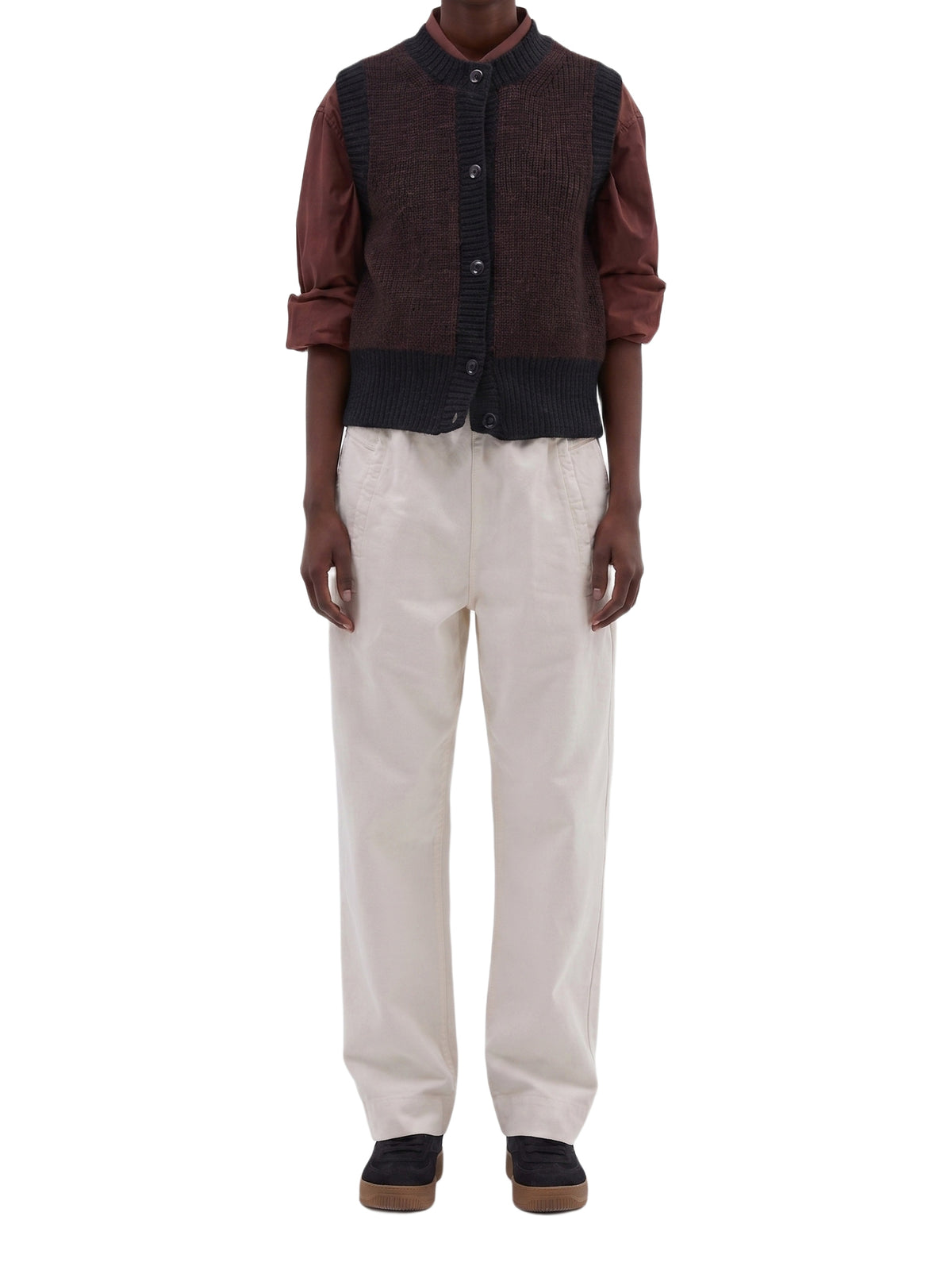 Gilet à finitions contrastées en laine - Black & Brown