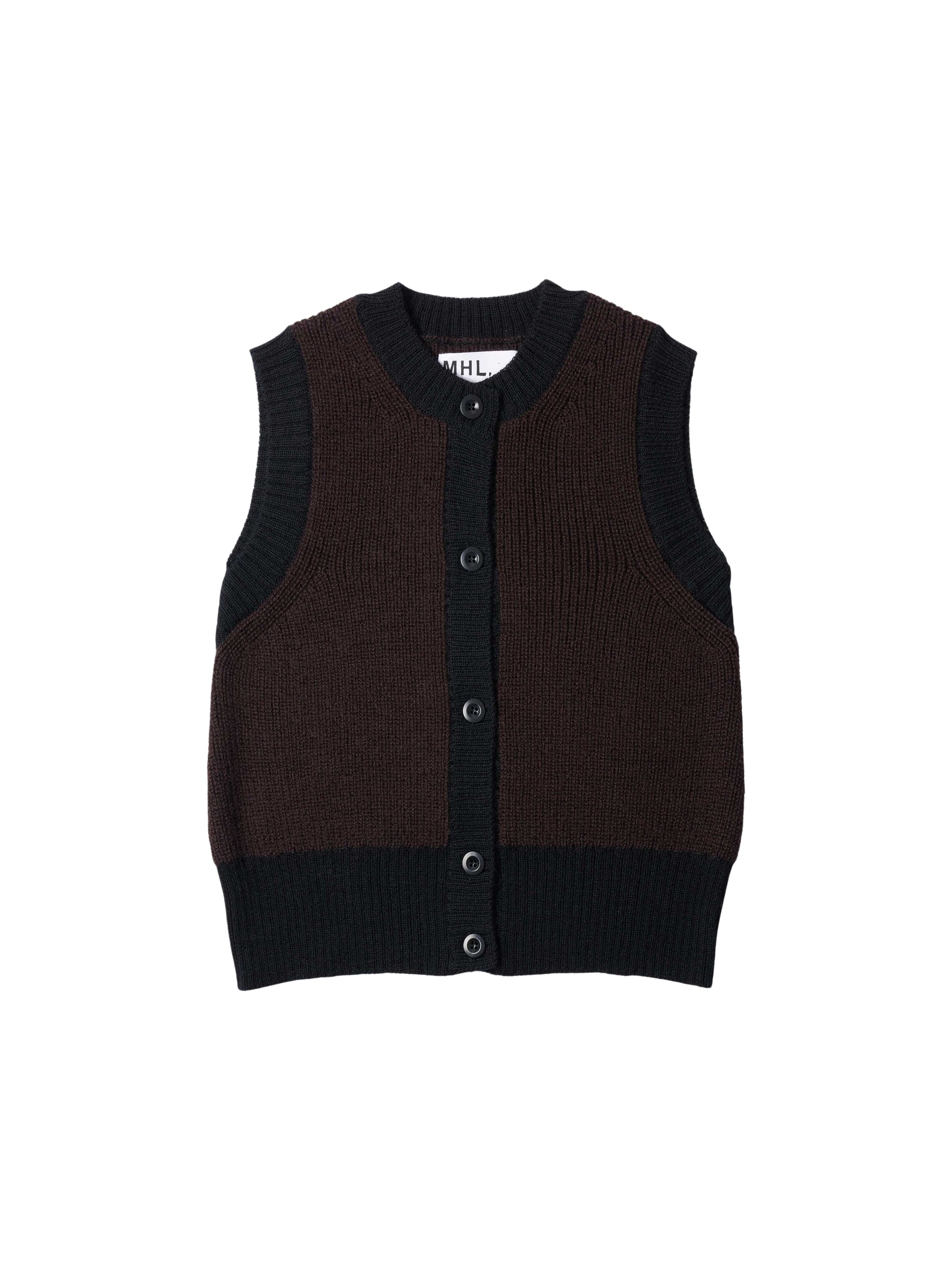Gilet à finitions contrastées en laine - Black & Brown