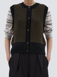 Gilet à finitions contrastées en laine - Black & Green