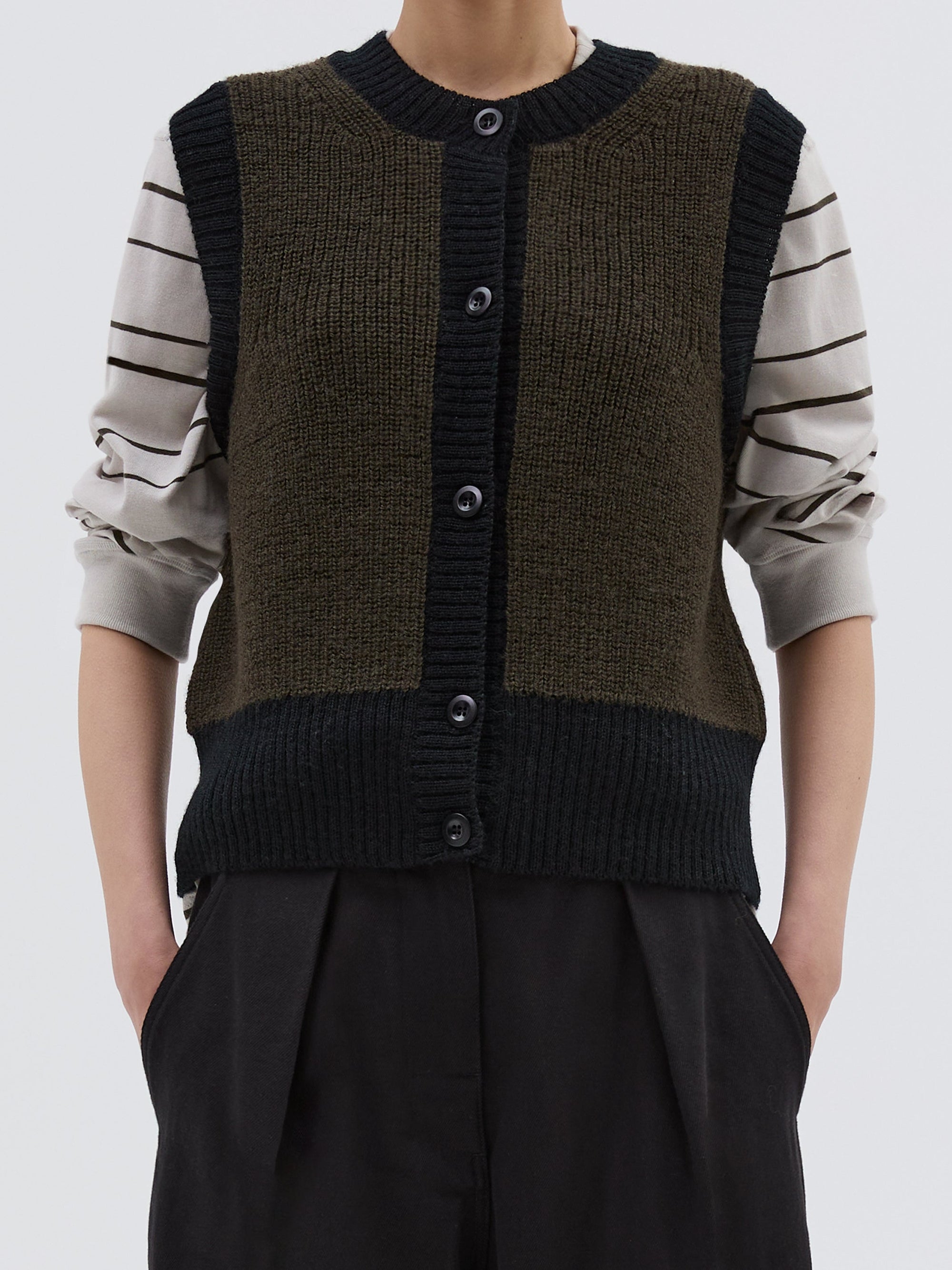 Gilet à finitions contrastées en laine - Black & Green