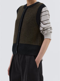 Gilet à finitions contrastées en laine - Black & Green