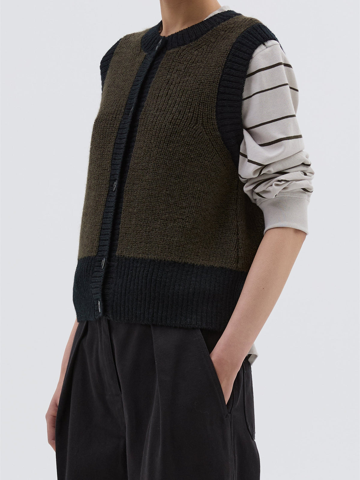 Gilet à finitions contrastées en laine - Black & Green