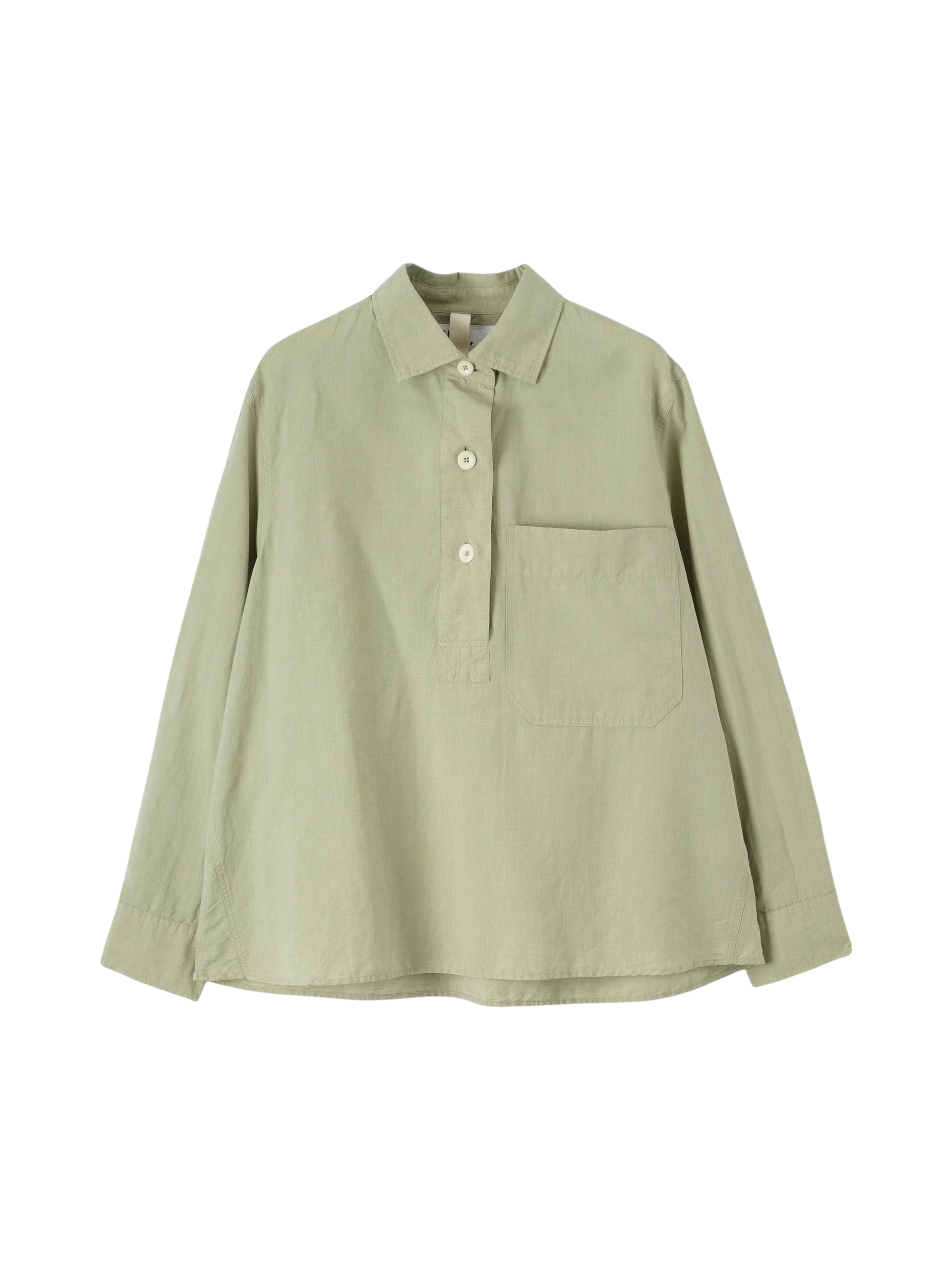Chemise évasée à grande poche en lin mélangé - Green