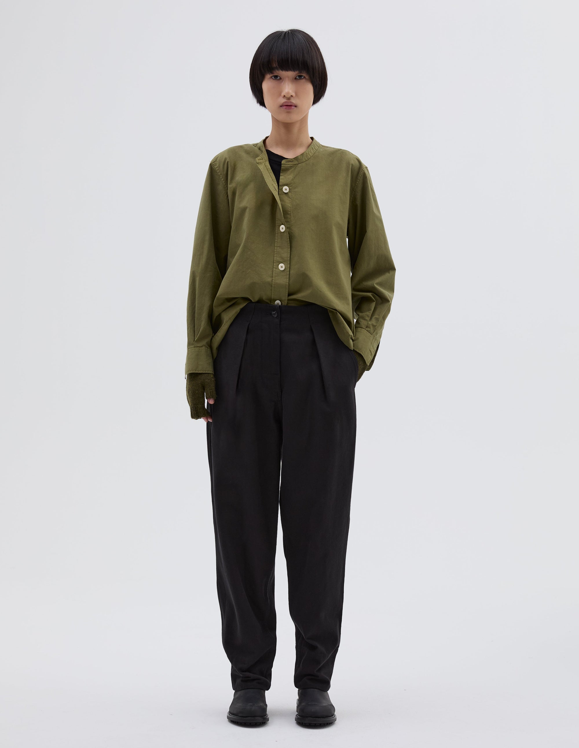Chemise sans col boutonnée - Green