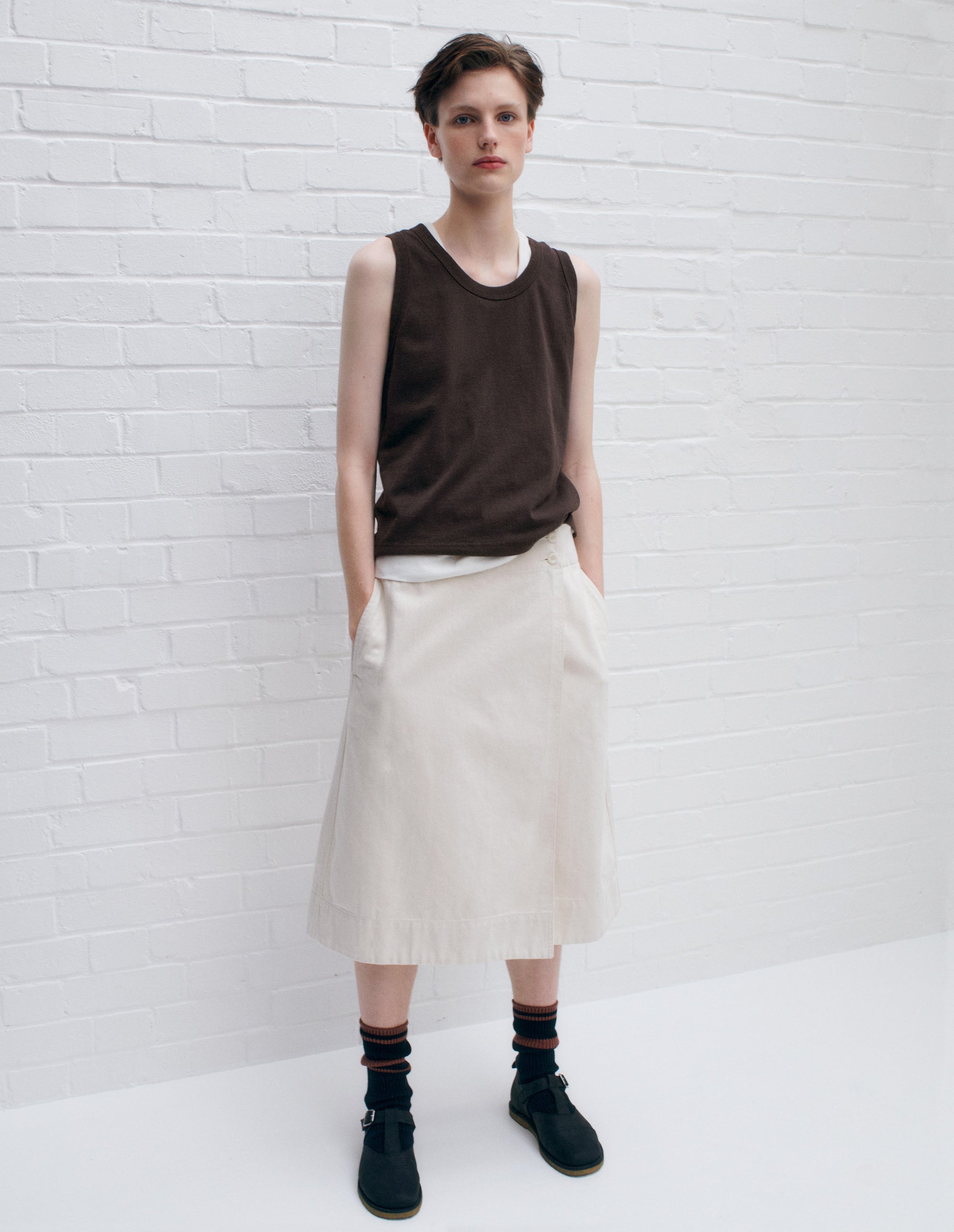 Jupe portefeuille - Beige & White