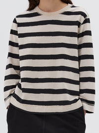 T-shirt marinière col rond - Beige & Black