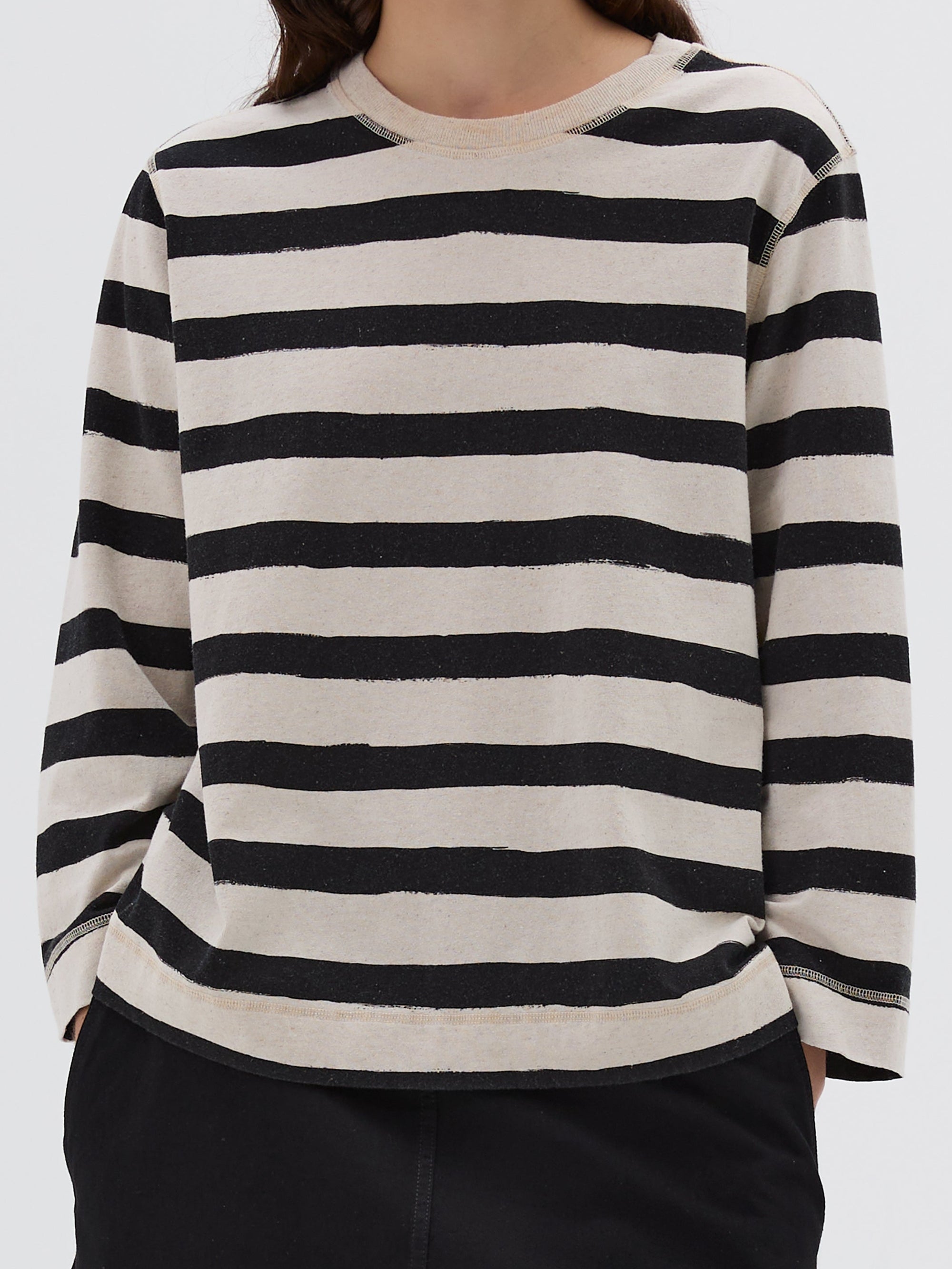 T-shirt marinière col rond - Beige & Black