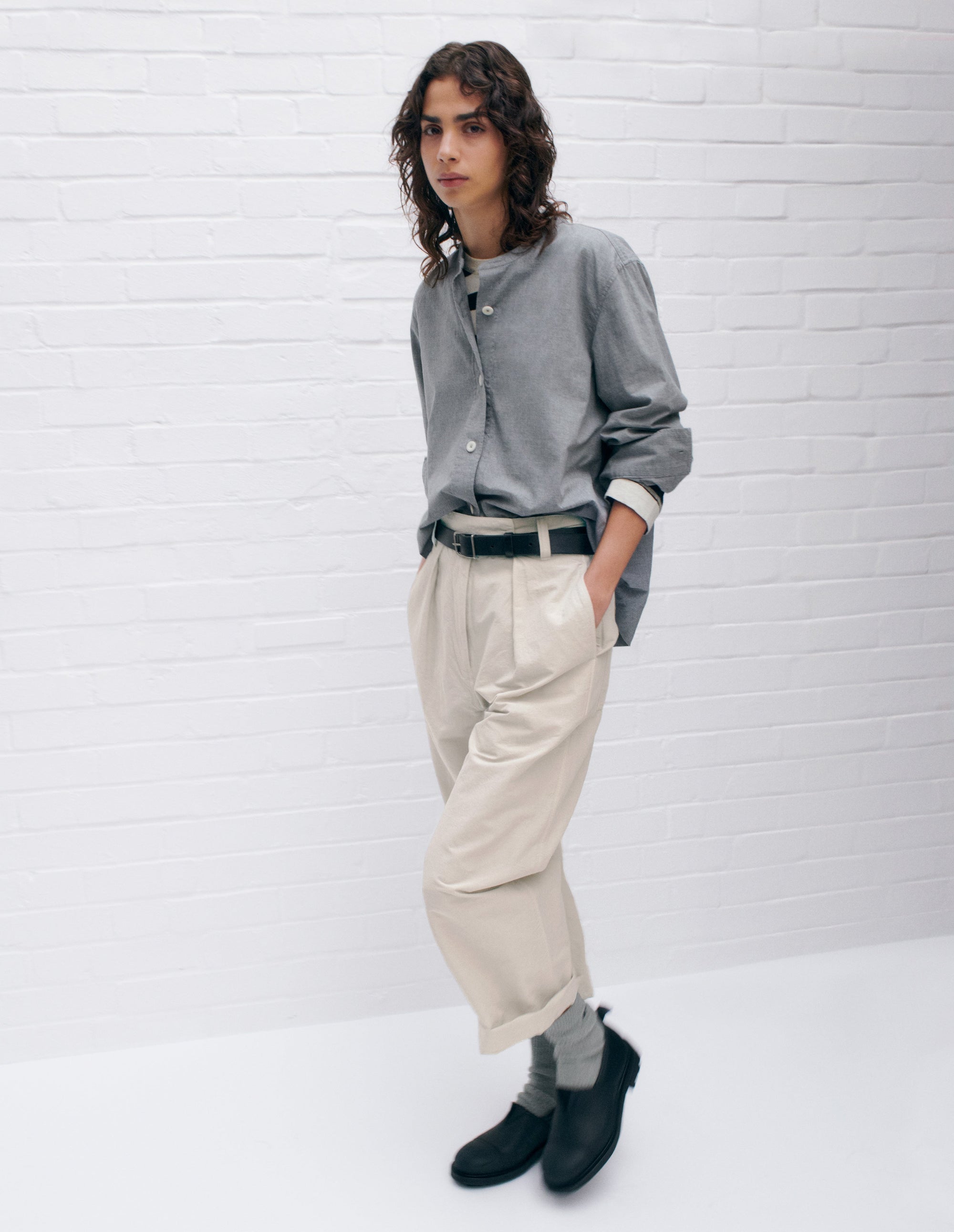 Pantalon court plissé - Beige & Gray