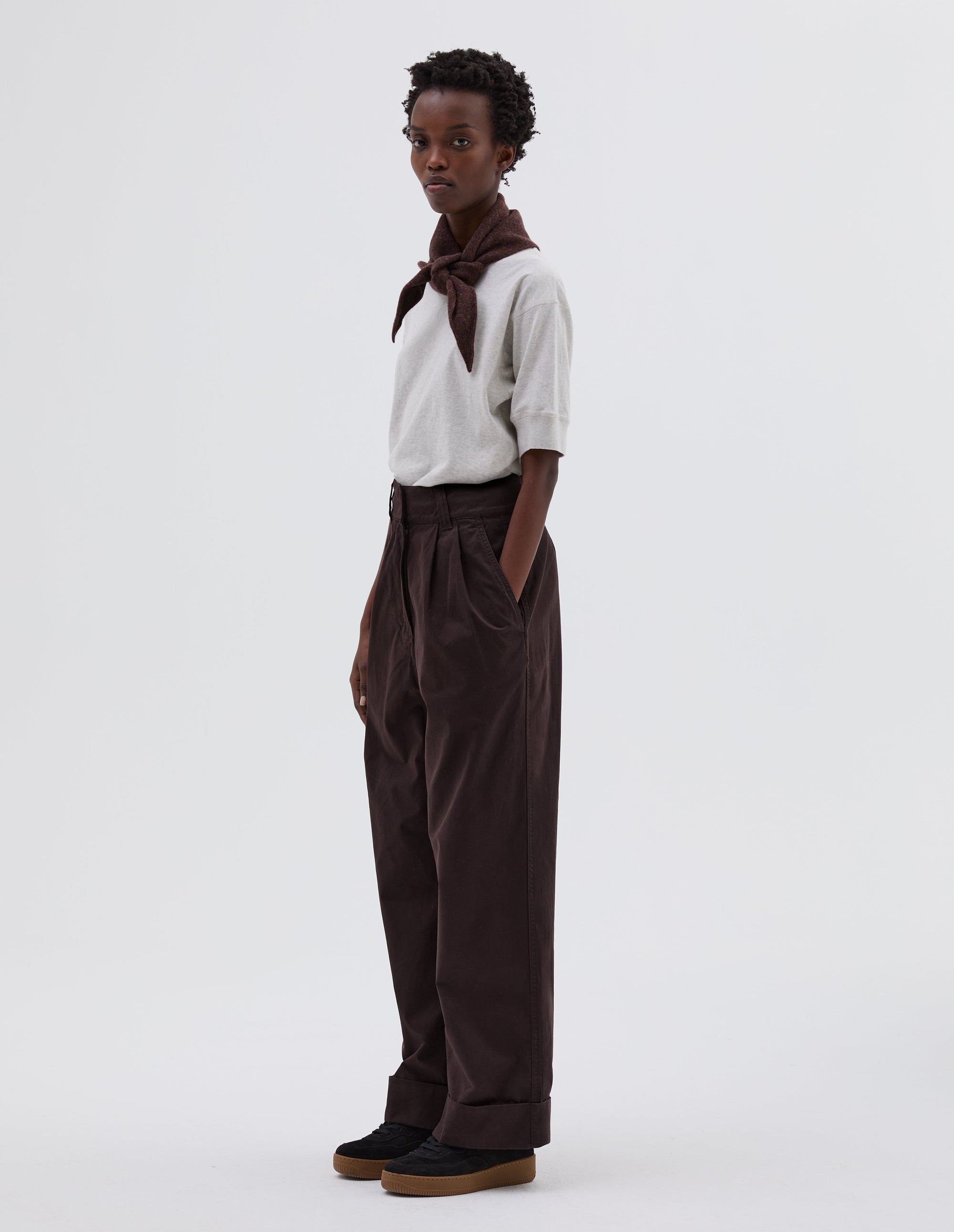 Pantalon plissé à revers - Brown