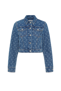 Moon Laser Blue Wash Denim Cropped Jacke - Bleu