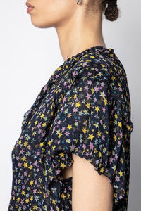 Robe Rainy Crinkle Print Etoiles - Encre