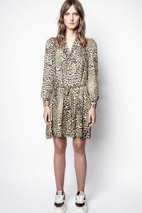 ZHORS LIGNE NATUREL RETOUCHED SATIN LEO DRESS