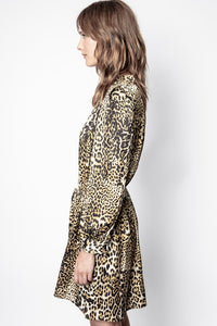 ZHORS LIGNE NATUREL RETOUCHED SATIN LEO DRESS