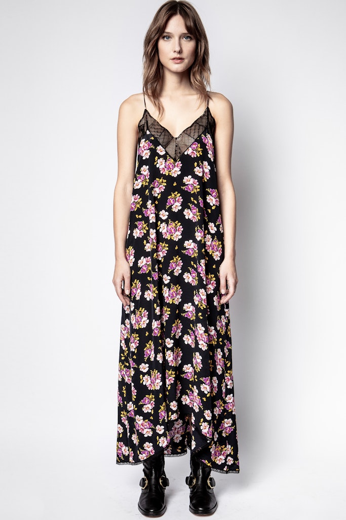 Robe en soie Risty Peonies - Black