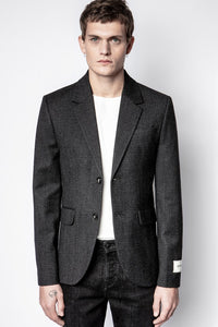 ZHORS LIGNE ANTHRACITE VIKS HEAVY WOOL CHECK JACKET