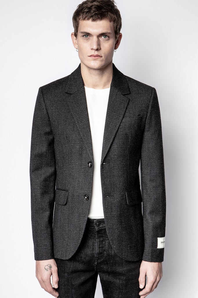 ZHORS LIGNE ANTHRACITE VIKS HEAVY WOOL CHECK JACKET