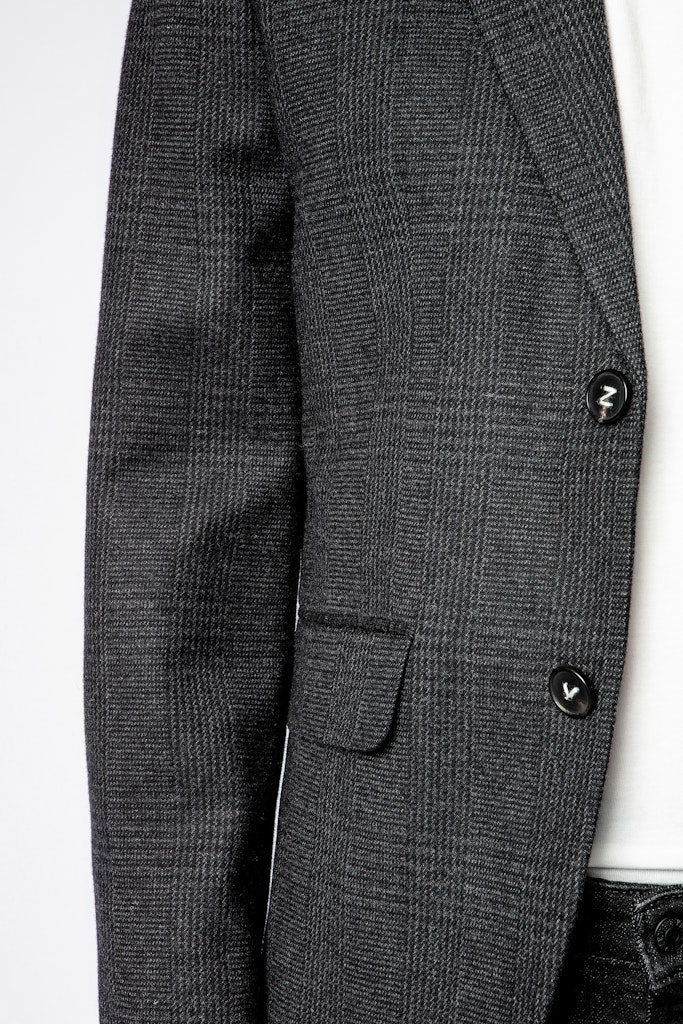 ZHORS LIGNE ANTHRACITE VIKS HEAVY WOOL CHECK JACKET