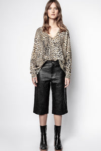 ZHORS LIGNE BLACK PETROL CRUMPLED LEATHER BERMUDA SHORTS