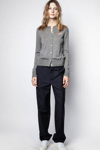 Cardigan Mana RIbbon Heart Badge - Gris Chine