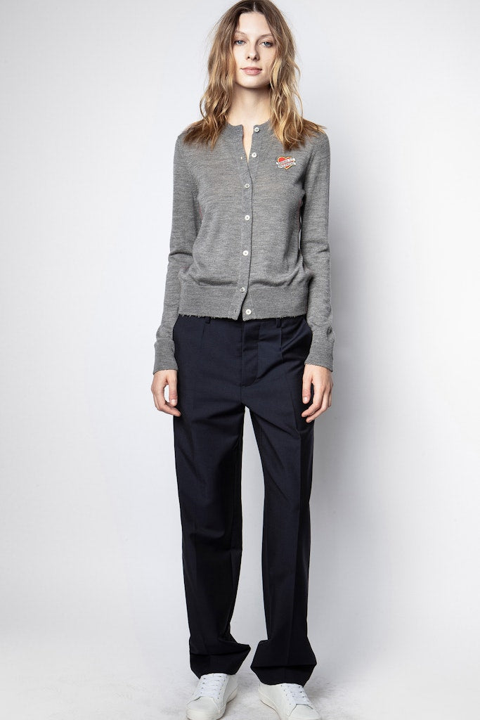 Cardigan Mana RIbbon Heart Badge - Gris Chine