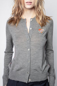 Cardigan Mana RIbbon Heart Badge - Gris Chine