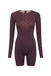 Moon Printed Jersey Ls Short Catsuit - Violet