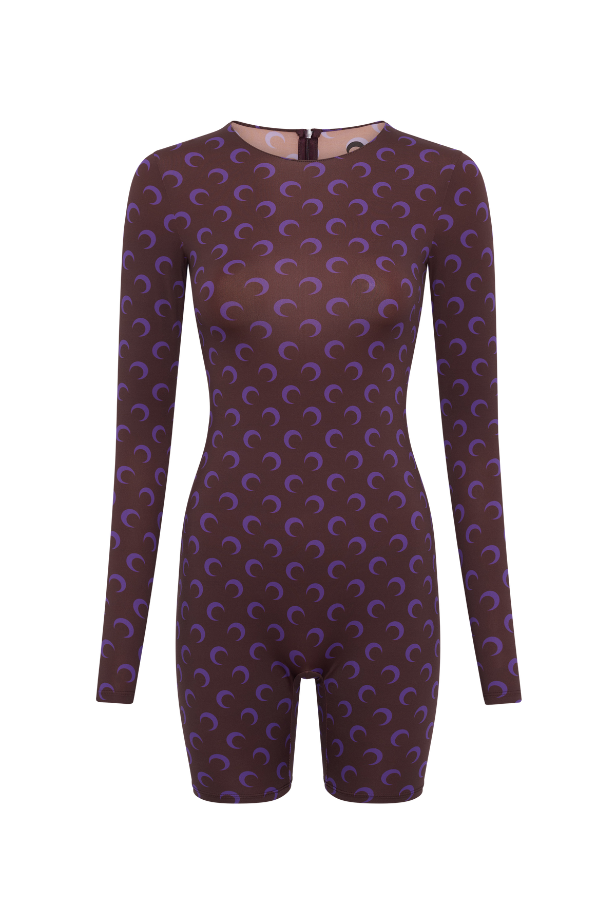 Moon Printed Jersey Ls Short Catsuit - Violet