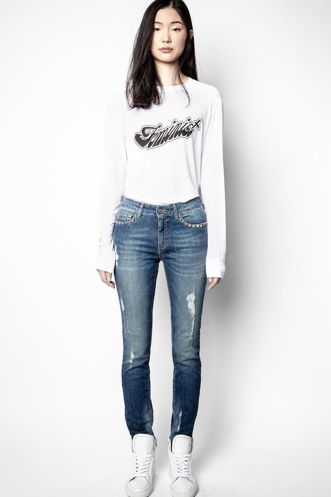 ZHORS LIGNE BLANC ERICKA FEMINIST T-SHIRT ML LIN
