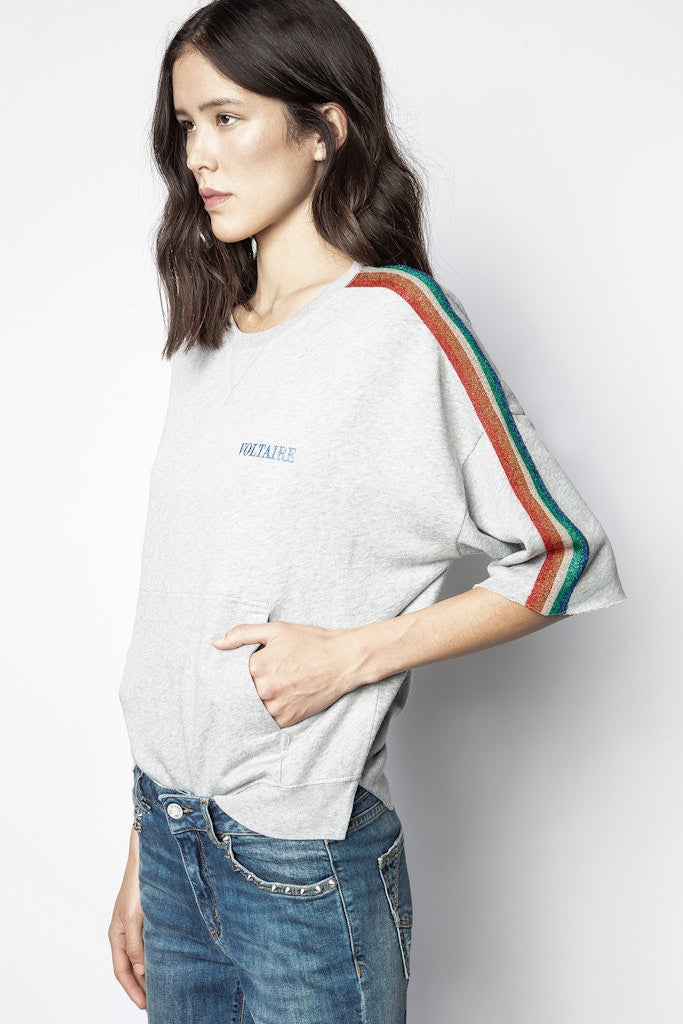 ZHORS LIGNE GRIS CHINE KALY VOLTAIRE BANDS SWEAT MC C