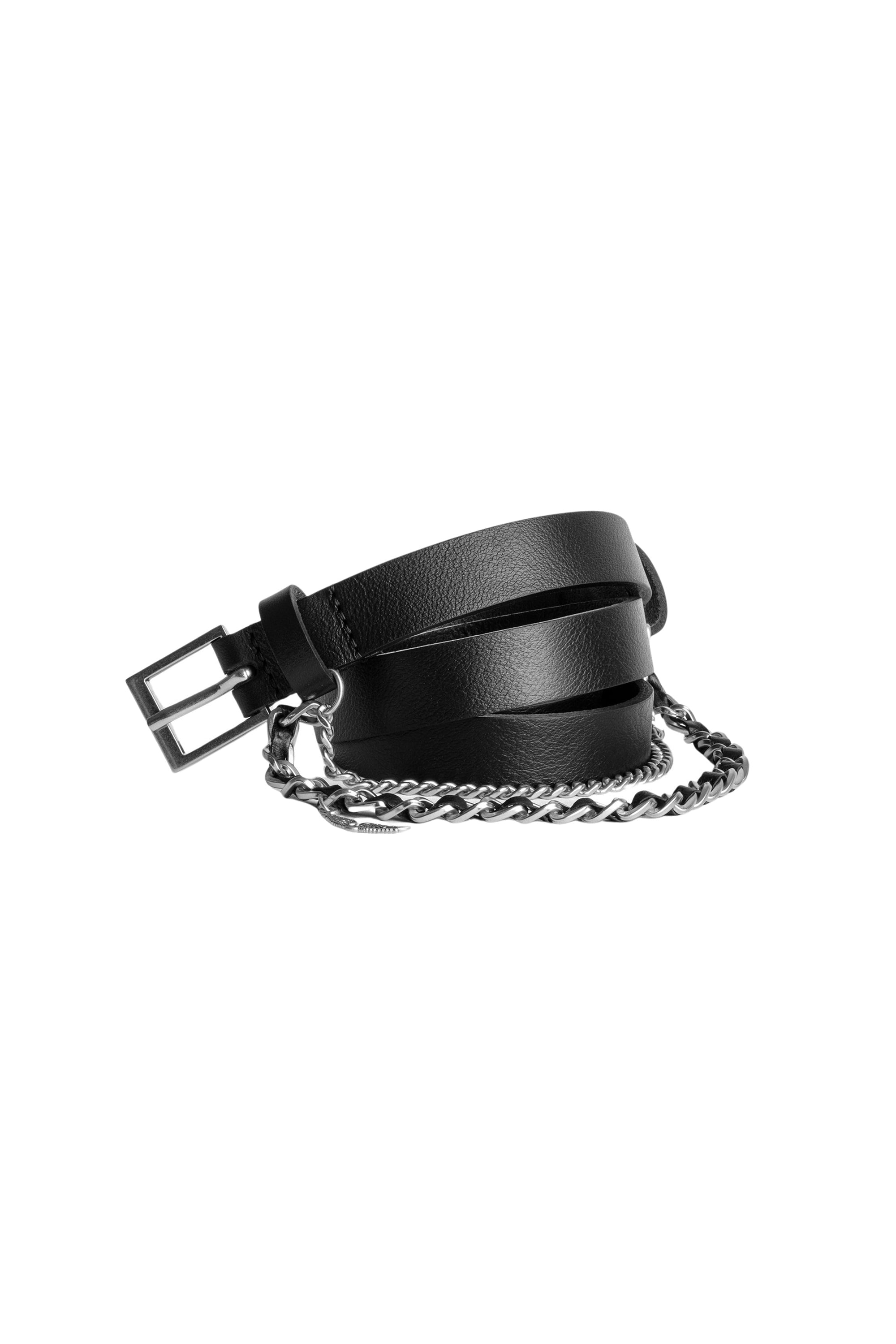 Ceinture Rock Chain en cuir - Noir Silver