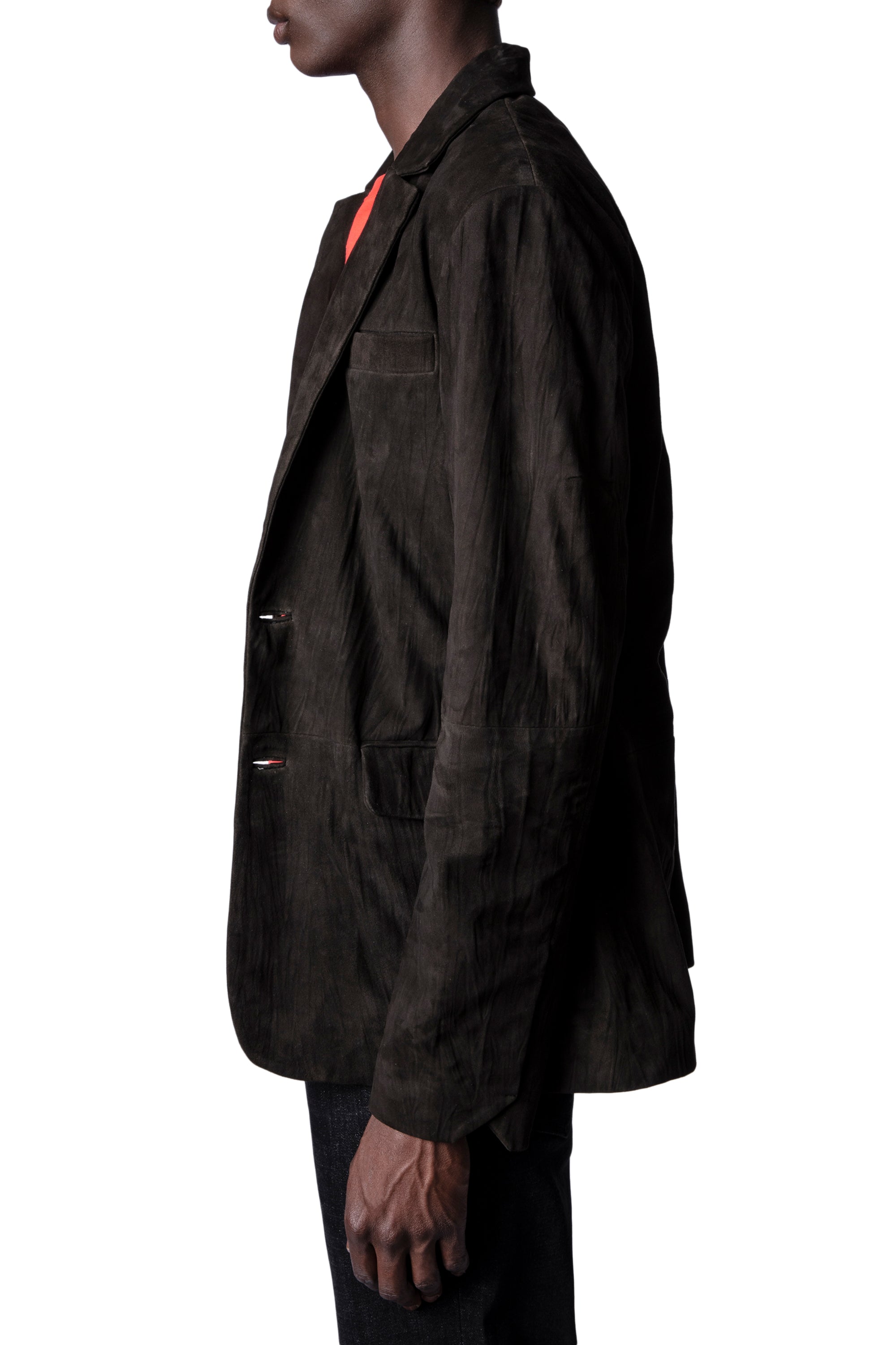 Veste Valfried Crinkle en cuir froissé - Marron