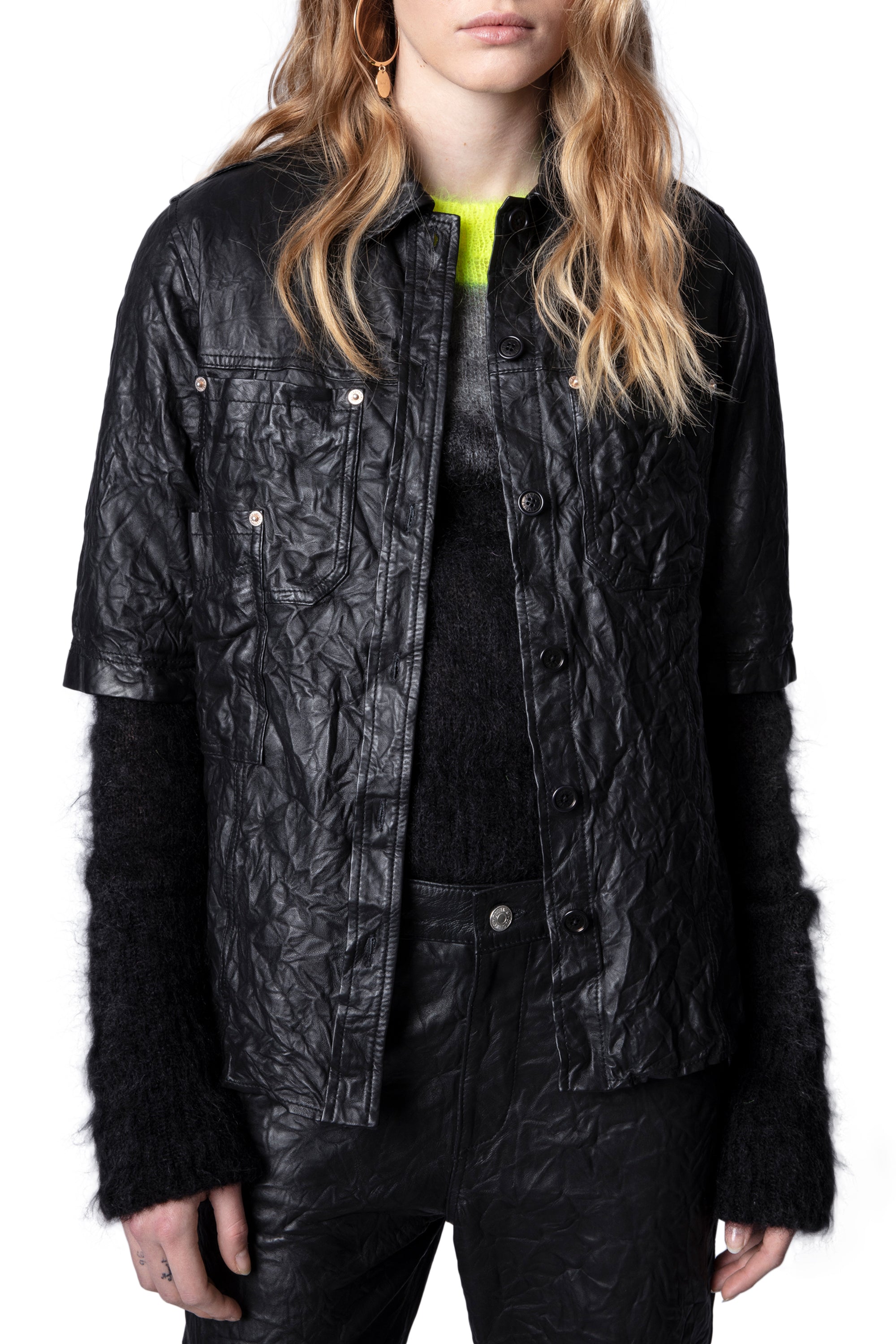 Chemise Texia en cuir froissé - Noir