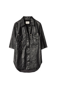 Chemise Texia en cuir froissé - Noir
