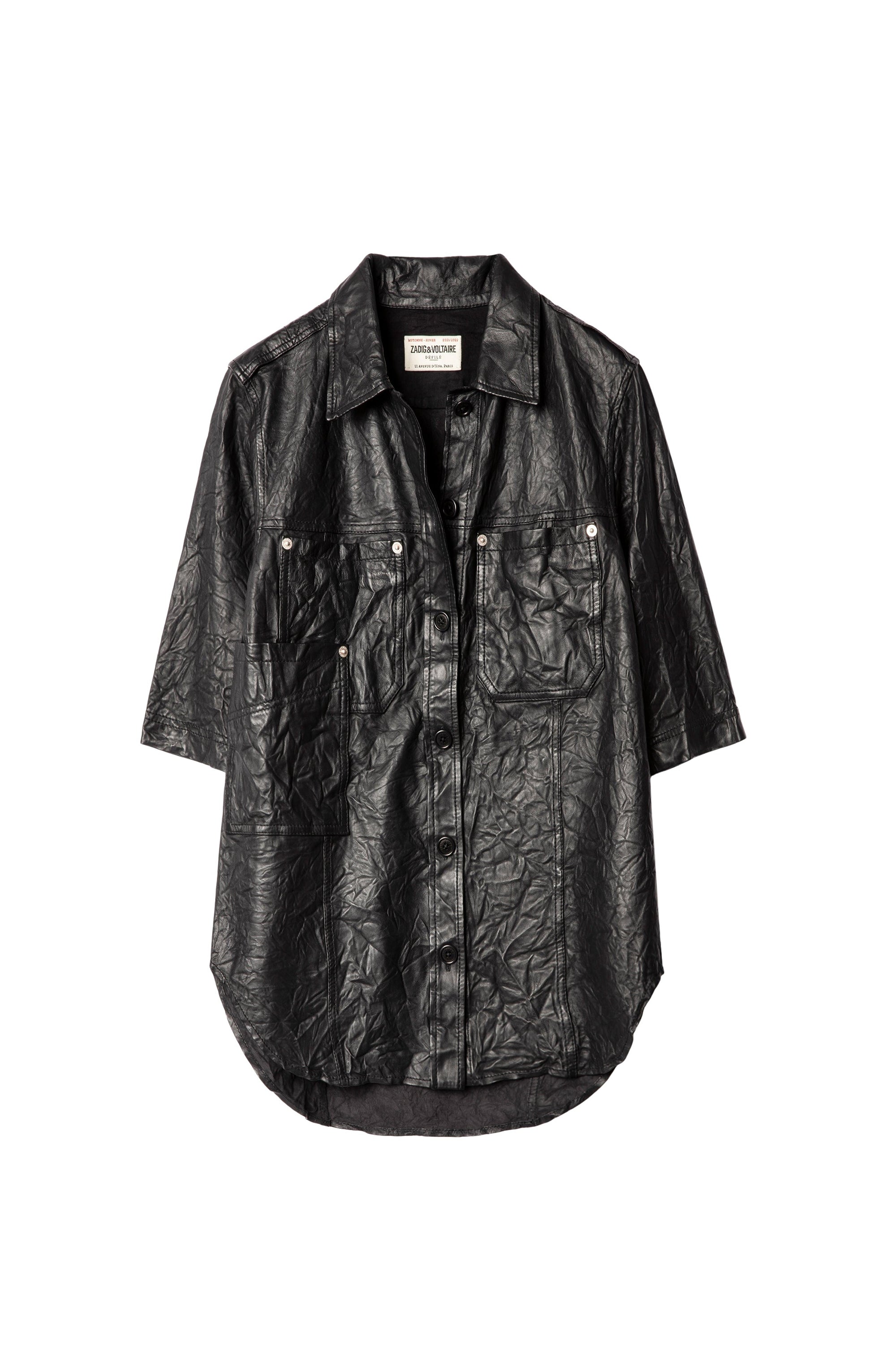 Chemise Texia en cuir froissé - Noir
