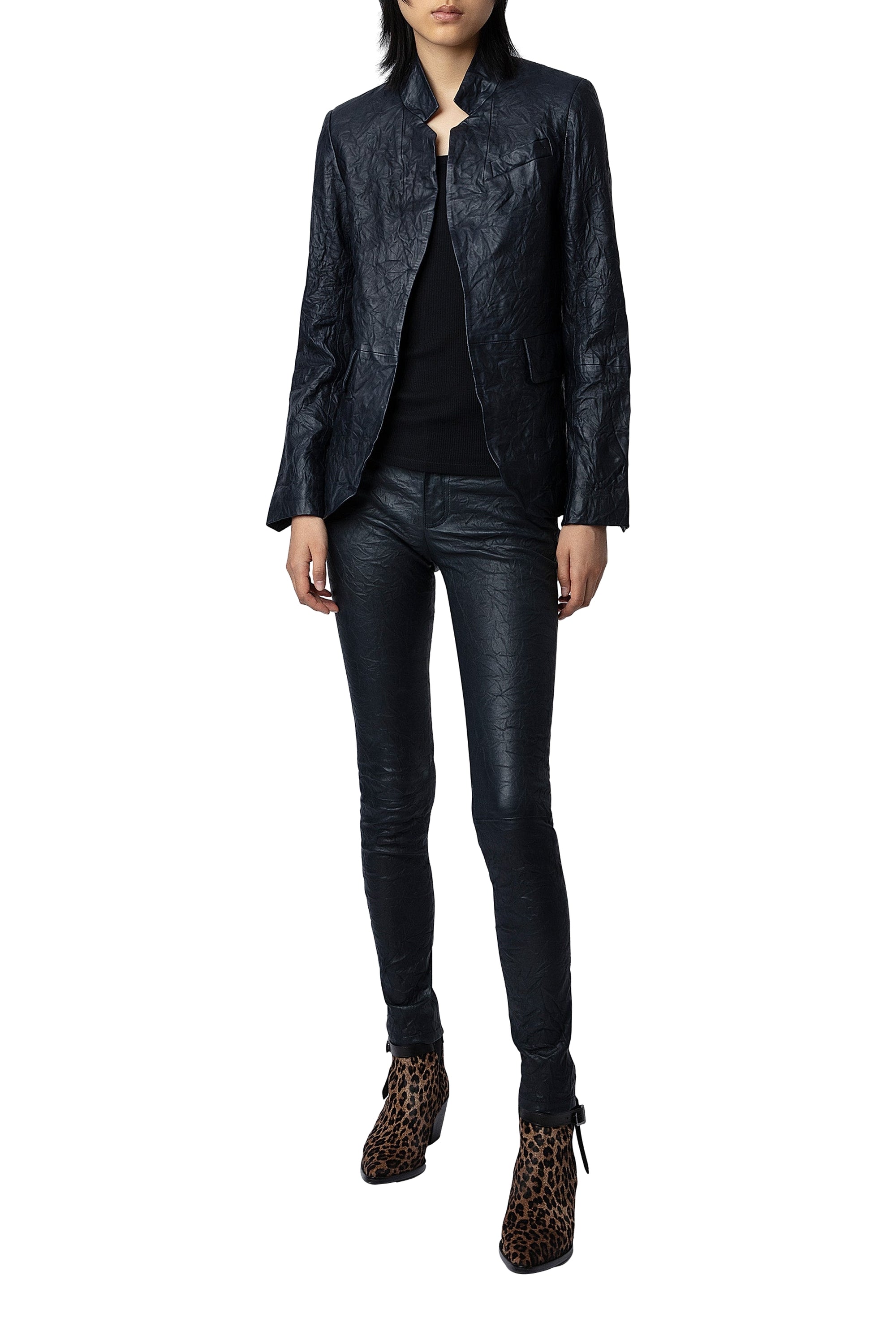 Phlame trousers in crumpled leather - Ink