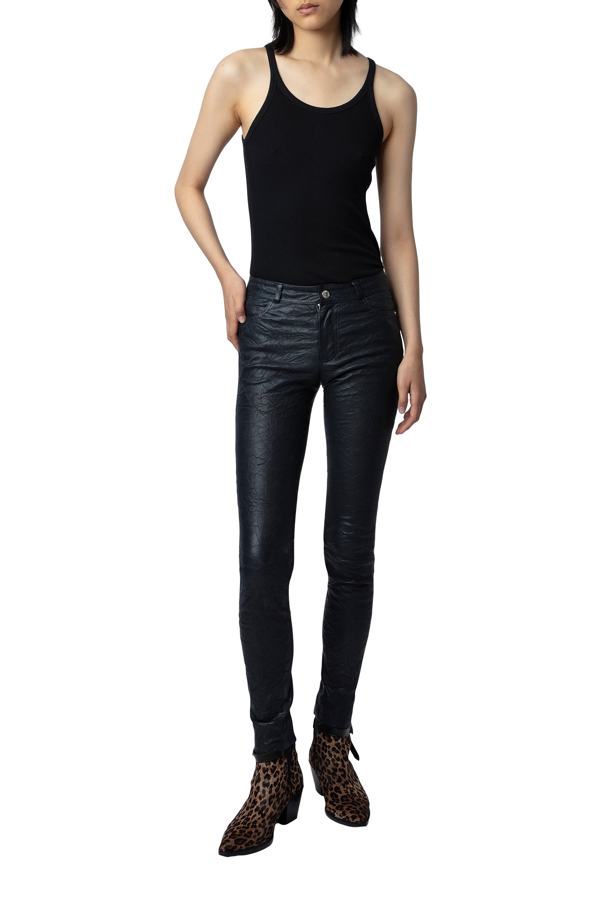 Phlame trousers in crumpled leather - Ink